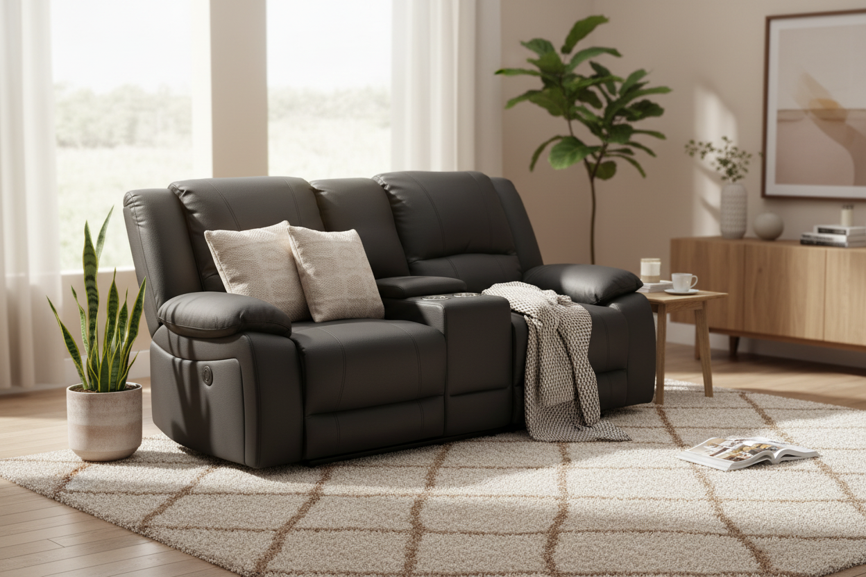 Captain 2 Seater Rhino Suede Fabric Electric Recliner Lounge -Black Onyx