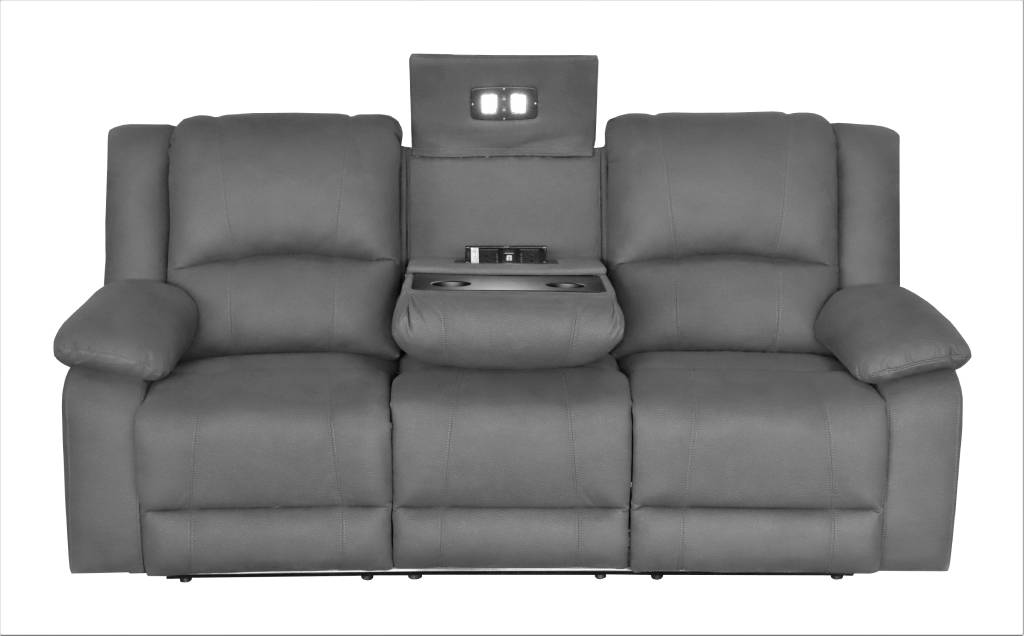 OFFO Captain 3 Seater Rhino Suede Fabric Electric Recliner Lounge -Latte