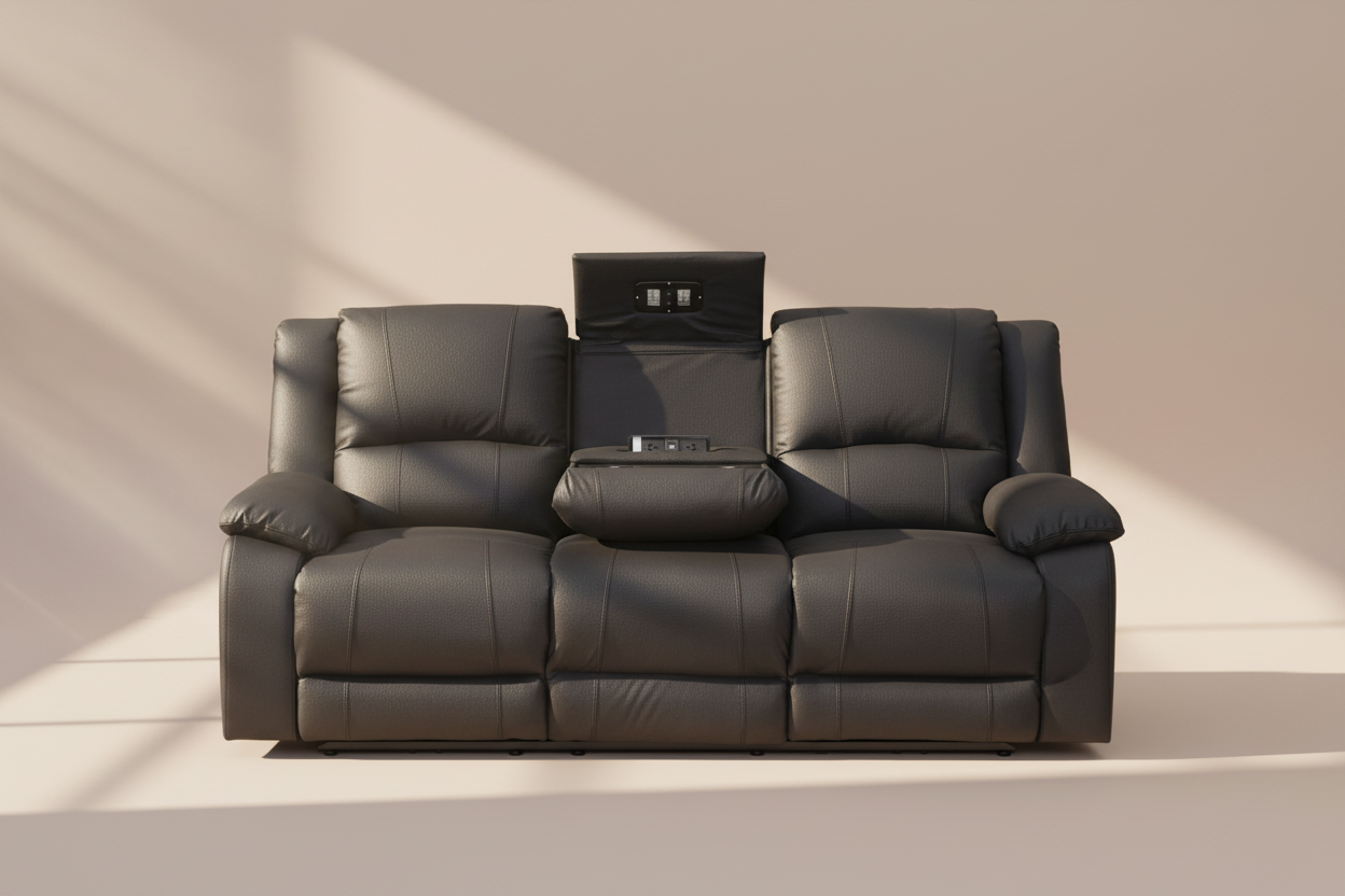 Captain 3 Seater Rhino Suede Fabric Electric Recliner Lounge -Black Onyx