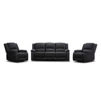 Captvix 3 Seater Lounge with 2 Single Recliner Rhino Suede Set- Jet