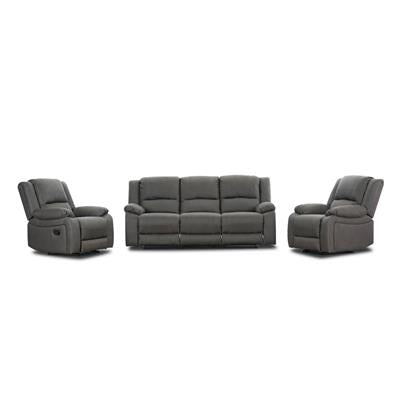 OFFO Captain 3 Seater Lounge with 2 Single Recliner Rhino Suede Set- Latte