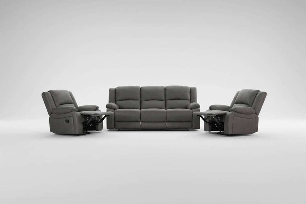 Captvix 3 Seater Lounge with 2 Single Recliner Rhino Suede Set- Latte