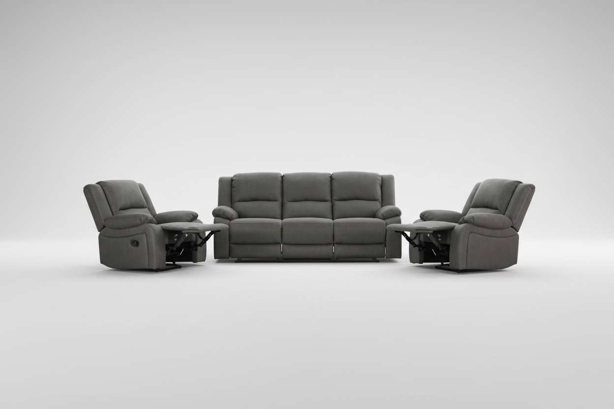 Captain 3 Seater Lounge with 2 Single Recliner Rhino Suede Set- Latte