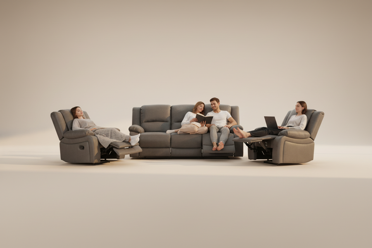 Gray reclining sofa set on a white background