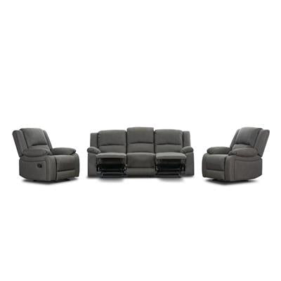 OFFO Captain 3 Seater Lounge with 2 Single Recliner Rhino Suede Set- Latte