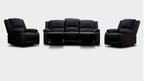 Captvix 3 Seater Lounge with 2 Single Recliner Rhino Fabric Set -Black Onyx