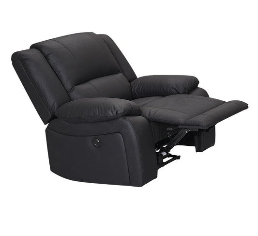 OFFO Captain Single Electric Recliner Rhino Suede Fabric Lounge - Black Onyx