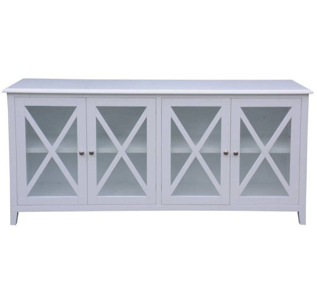 OFFO Hampton Acacia Timber 180cm 4 Drawer Glass Buffet-White