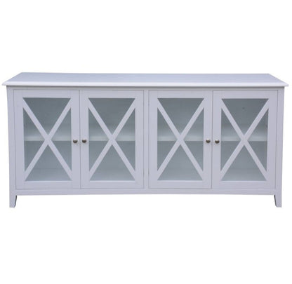 OFFO Hampton Acacia Timber 180cm 4 Drawer Glass Buffet-White