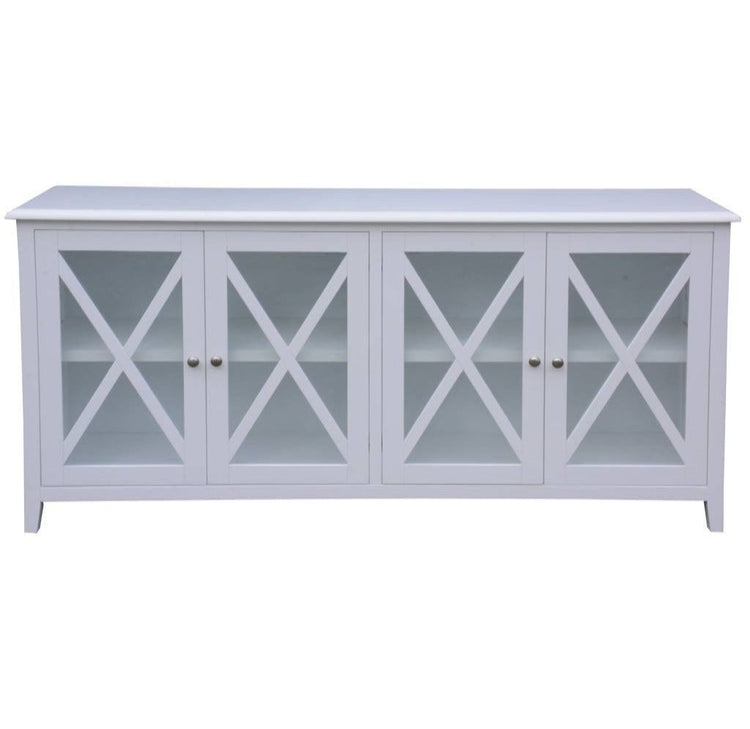 Hampton Timber 180cm 4 Drawer Glass Buffet-White