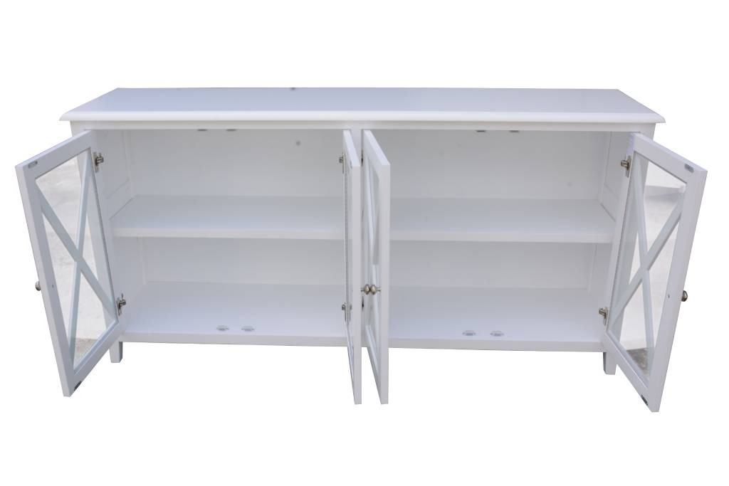 OFFO Hampton Acacia Timber 180cm 4 Drawer Glass Buffet-White