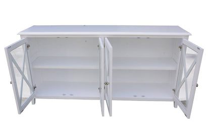 OFFO Hampton Acacia Timber 180cm 4 Drawer Glass Buffet-White