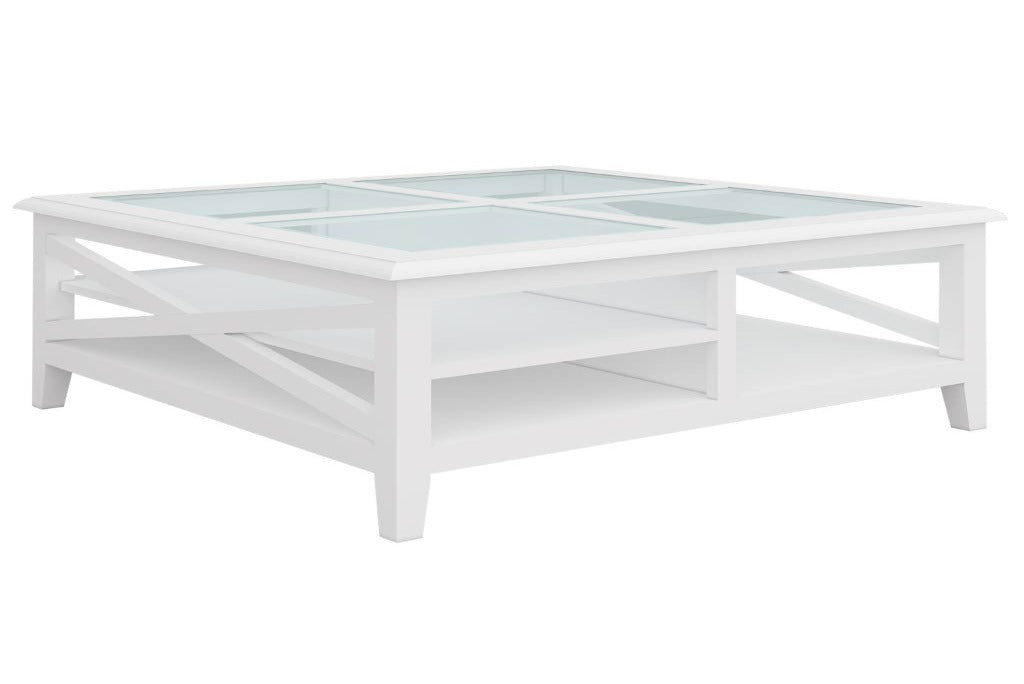 White Hampton Style Coffee Table With Tempered Glass- White