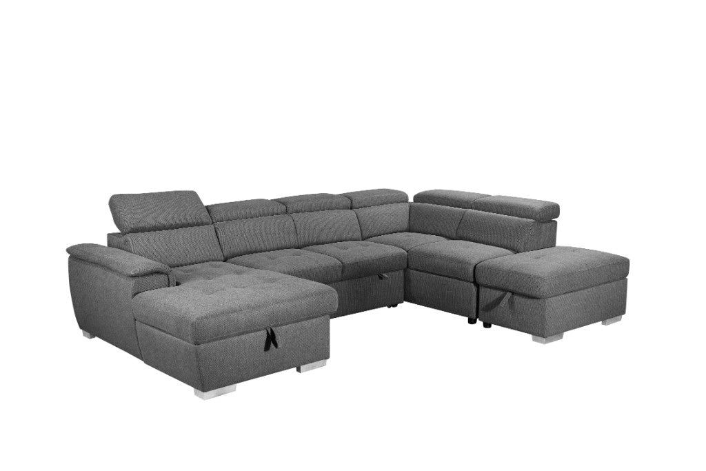 Jackson 4-Piece Storage Sofa Lounge with Pull-Out Sofa Bed- Strom