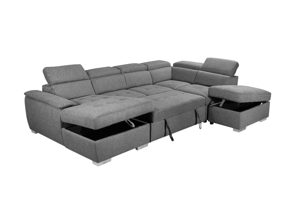 Jackson 4-Piece Storage Sofa Lounge with Pull-Out Sofa Bed- Strom