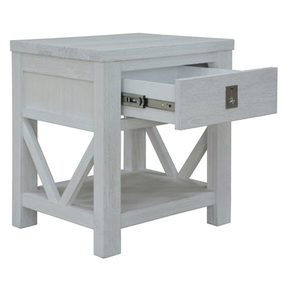 OFFO ATLANTIC 1 Drawer Bedside Table White Wash