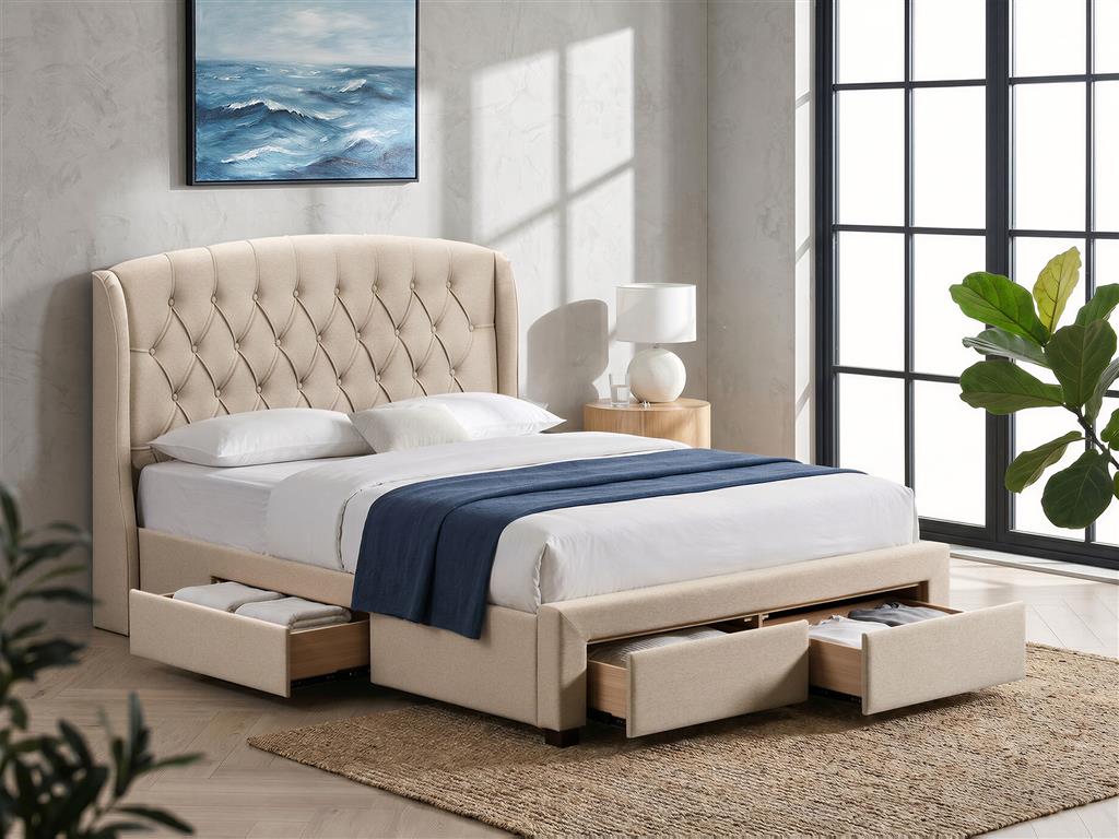 Gatsbyvix Fabric Bed With 4 Drawers-Wheat
