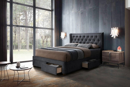 Riley 4 Drawer Upholstered Fabric  Storage King Bed Dark Grey