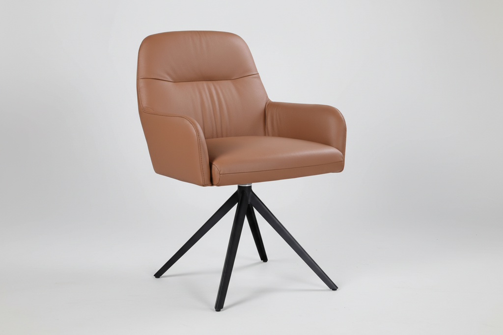 Calvix Leather Swivel Arm Chair Cogna