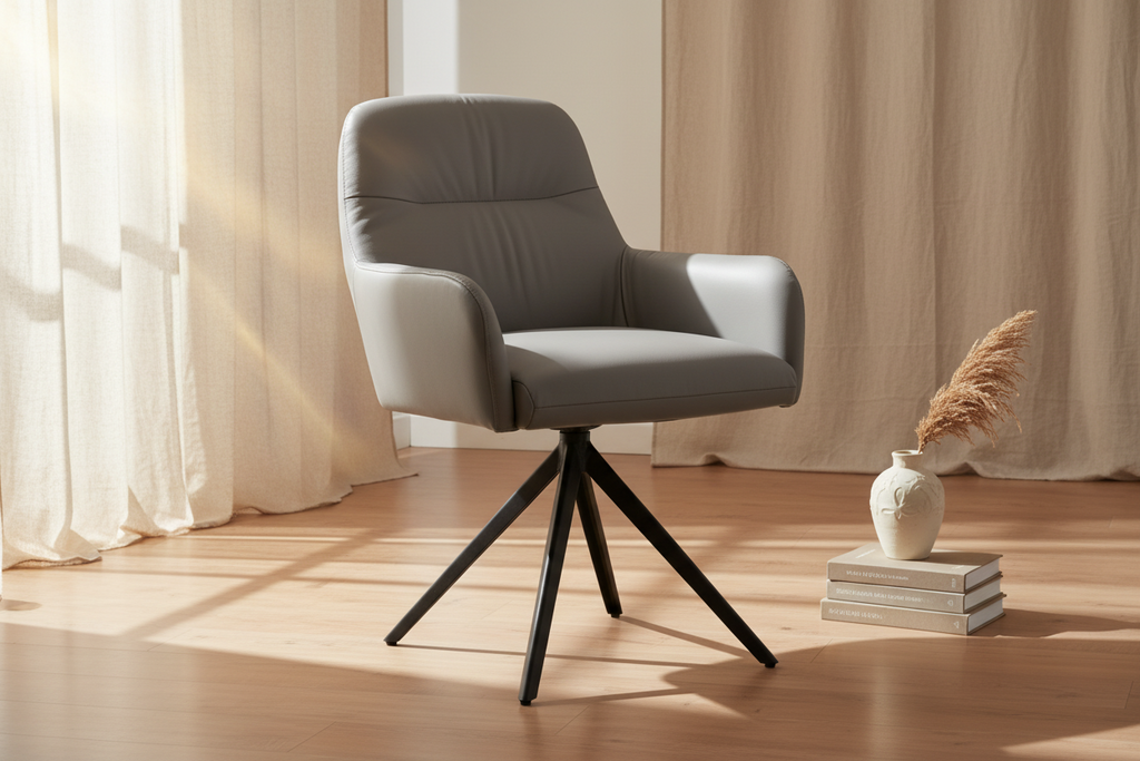 Calvix Leather Swivel Arm Chair Grey