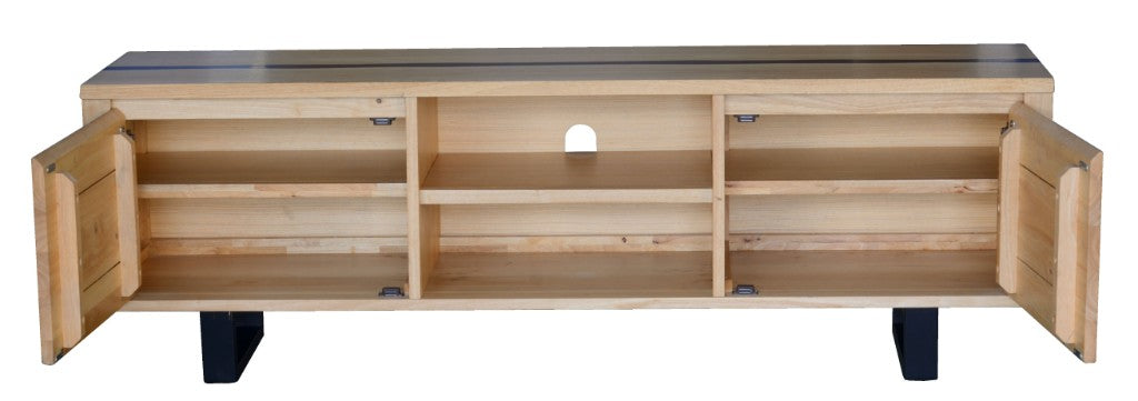 Black Resin Natural Timber TV Unit