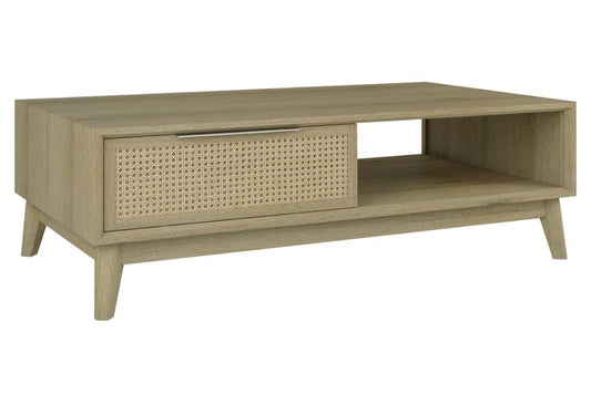 Malma Natural Rattan 2 Drawer Timber Coffee Table -Smoke