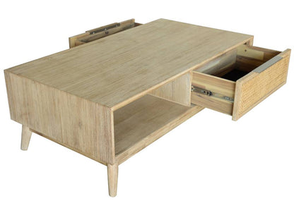 Malma Natural Rattan 2 Drawer Timber Coffee Table -Smoke