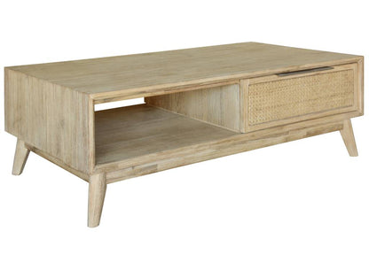 Malma Natural Rattan 2 Drawer Timber Coffee Table -Smoke