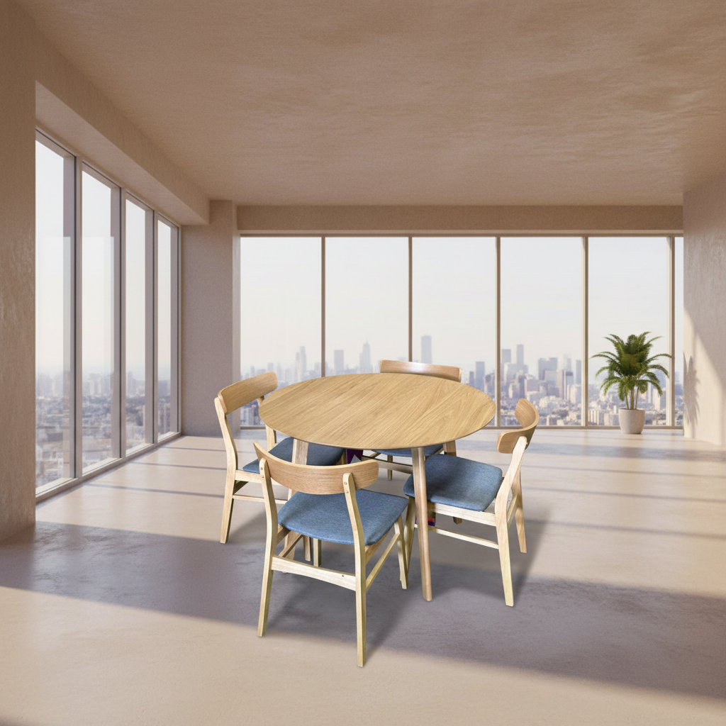 Malovix 5PC Round Dining Table Set-Natural