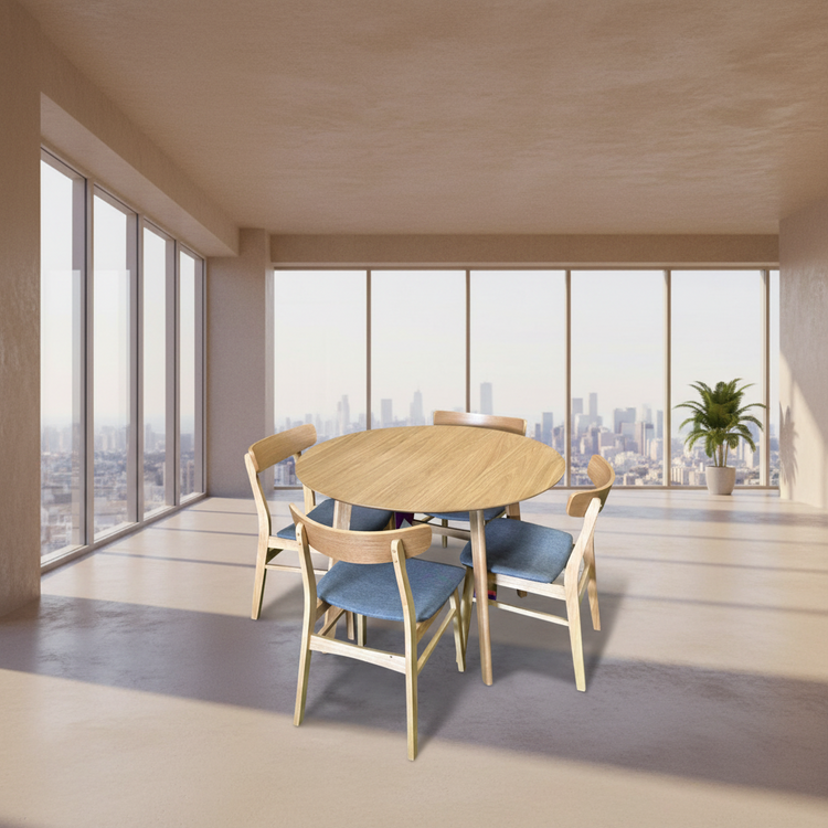 Malovix 5PC Round Dining Table Set-Natural