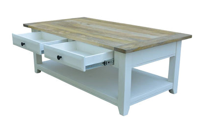 Newport 2 Drawer Timber Coffee Table- Natural Tops /White