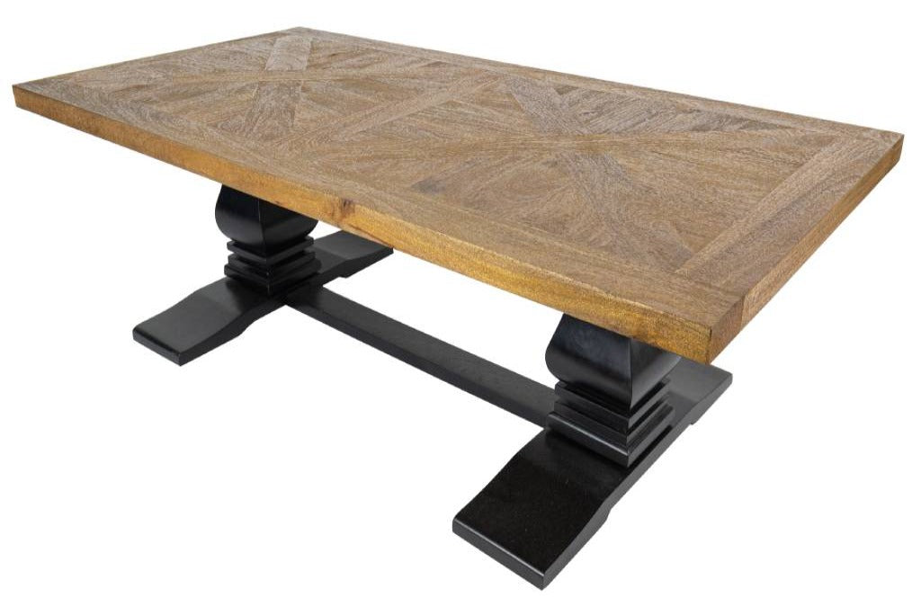 French Provincial Velino Parquetry 230cm Dining Table - Oak Black