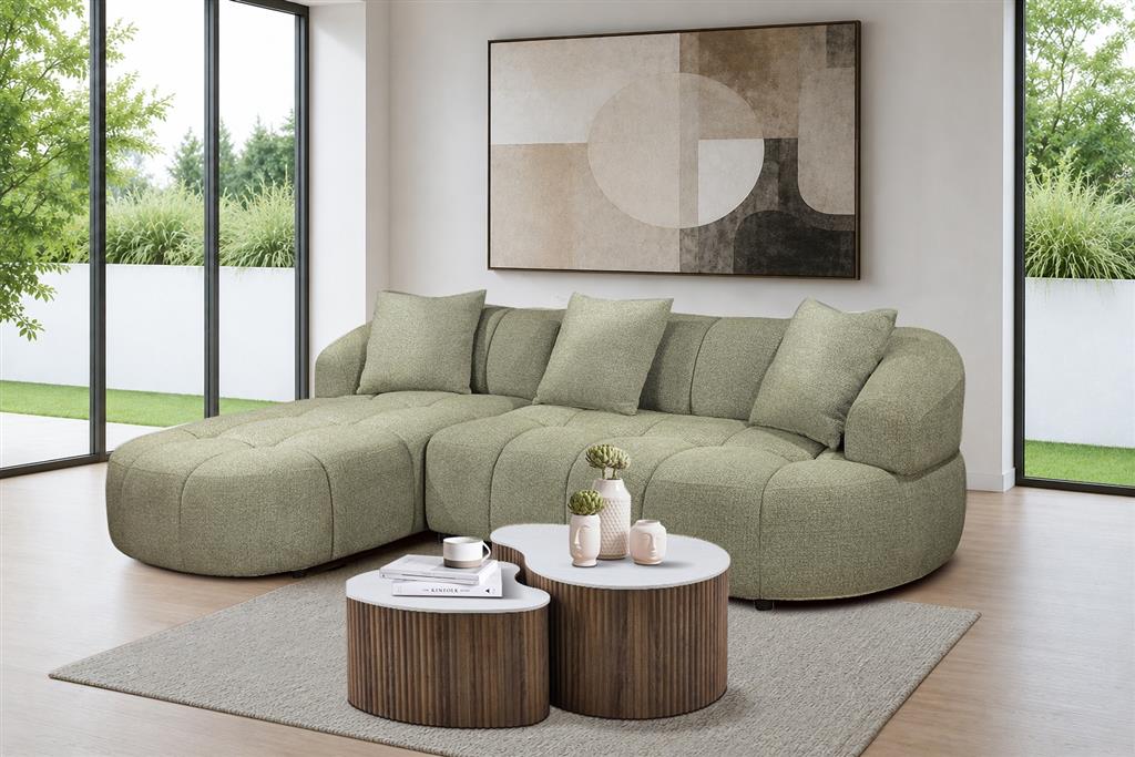 Albertavix Fabric 2Seater W/Chaise +3 Pillows-Pistachio