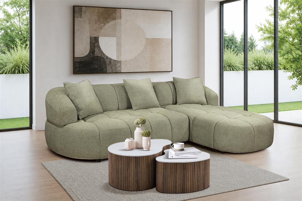 Albertavix Fabric 2Seater W/Chaise +3 Pillows-Pistachio