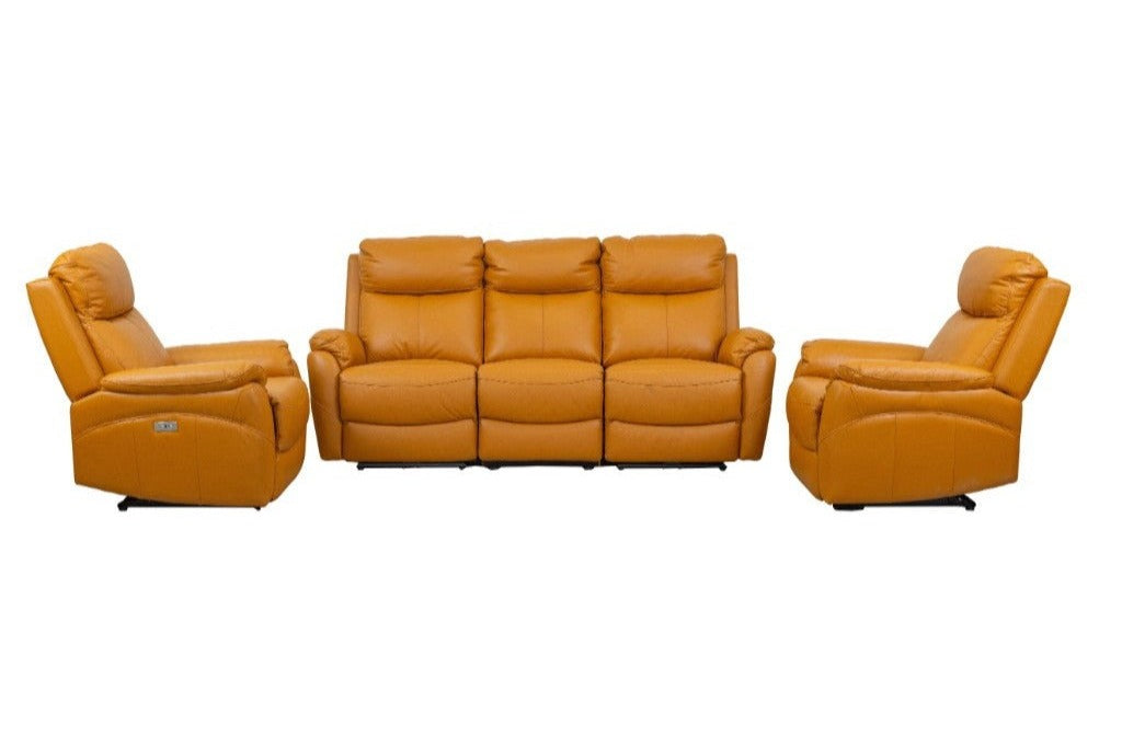 Camden Electric Recliner Leather Lounge Set Tangerine