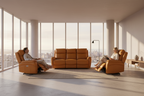 Camvix  Electric Recliner Leather Lounge Set Tangerine