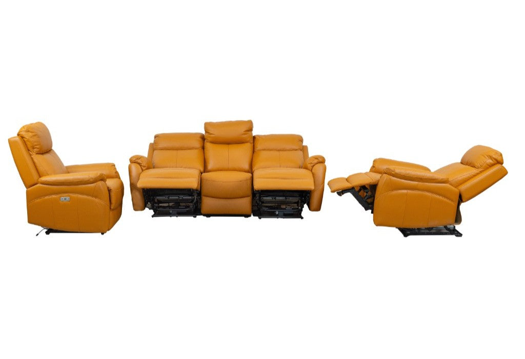 Camden Electric Recliner Leather Lounge Set Tangerine