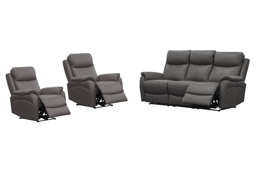 Camden Electric Recliner Leather Lounge Set Gunmetal