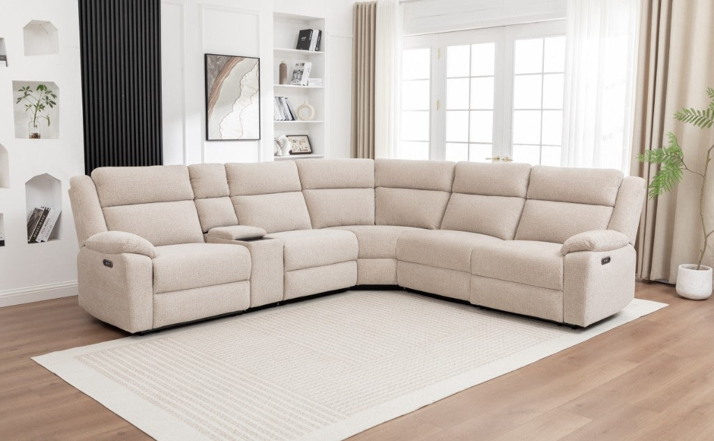 Dream Sofa Corner Modular WITH 2 END Electric Recliners-Beige