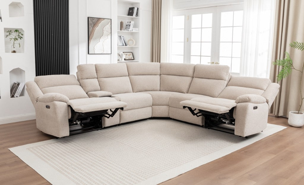 Dream Sofa Corner Modular WITH 2 END Electric Recliners-Beige