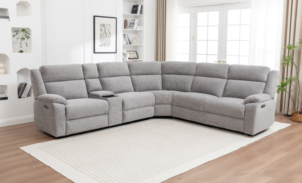 Dream Sofa Corner Modular WITH 2 END Electric Recliners-Grey