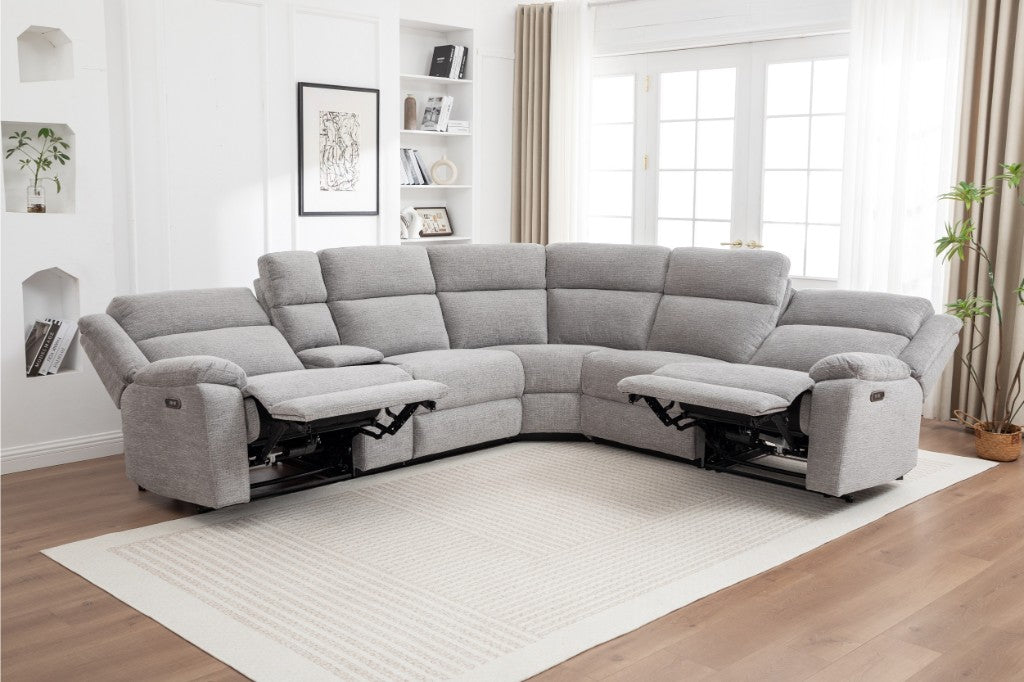 Dream Sofa Corner Modular WITH 2 END Electric Recliners-Grey