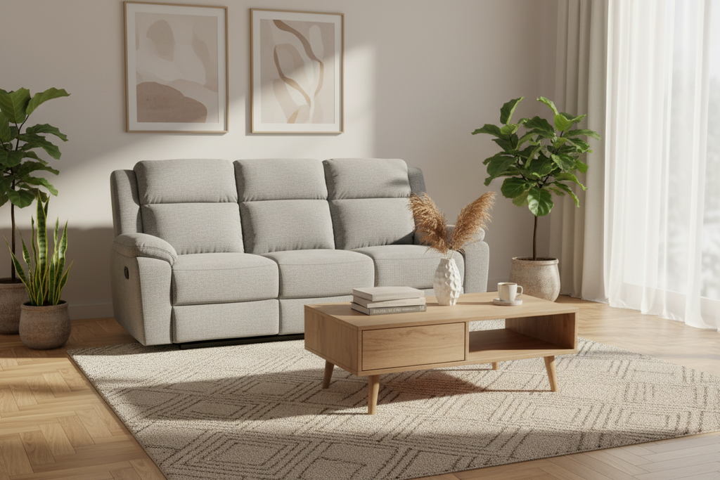 Dreavix Sofa 3ERER With Drop Down Tray-Grey