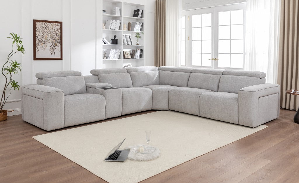 Eclipse Fabric Corner Modular W/2 End Electric Recliner -Mist