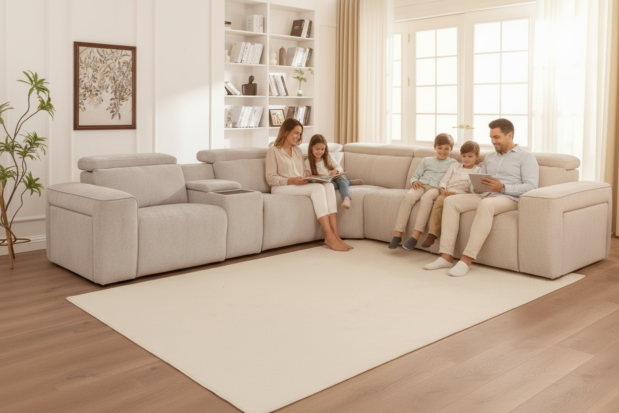 Eclipse Fabric Corner Modular W/2 End Electric Recliner -Mist