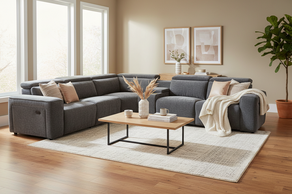 Gray sectional sofa on a white background