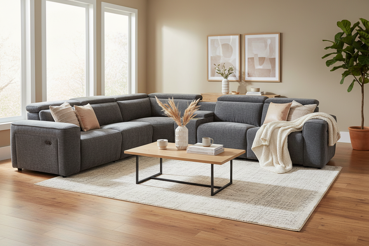 Gray sectional sofa on a white background