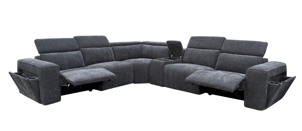 Eclipse Fabric Corner Modular W/2 End Electric Recliner -Licorice