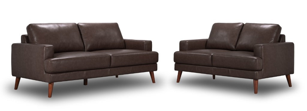 OFFO Mia Cowhide Leather 3S+2S Sofa Set-Chocolate