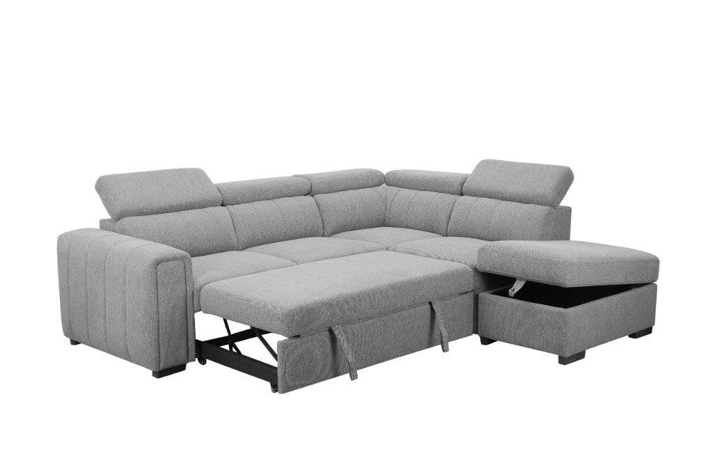 OFFO Odelia Fabric 2S W/Sofa Bed RHF Chaise & Ottoman -Grey